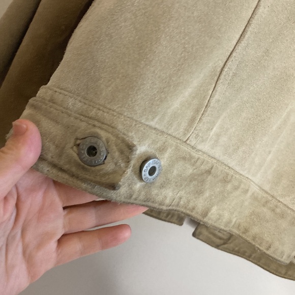 Vintage Gap Jacket Womens Beige Suede Leather Trucker Y2K Classic Retro Cowgirl - Picture 9 of 15